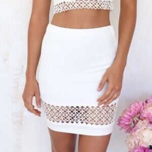 Sabo Skirt Pencil Mini Skirt White Eyelet XS‎